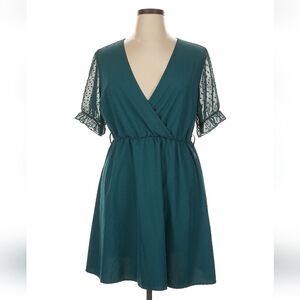 Dark Teal Mini Dress with Lace Sleeves